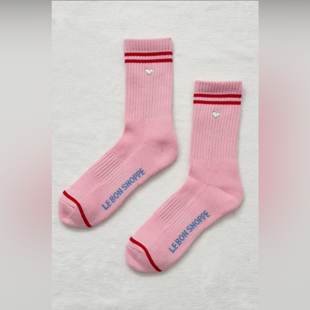 Le Bon Shoppe Embroidered Boyfriend Socks - Amour Pink + Heart